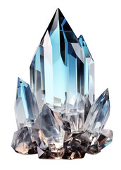 Large colorful, natural, long, tapered crystal. Glassy, blue crystal stone. Isolated on transparent background. KI.