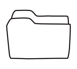 Doodle folder icon hand drawn with thin black line. Png clipart isolated on transparent background
