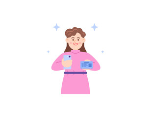 A woman takes a picture of herself holding an identity card using a smartphone. Selfie with National Identity Card. self-verification for registration. the character of people. illustration design
