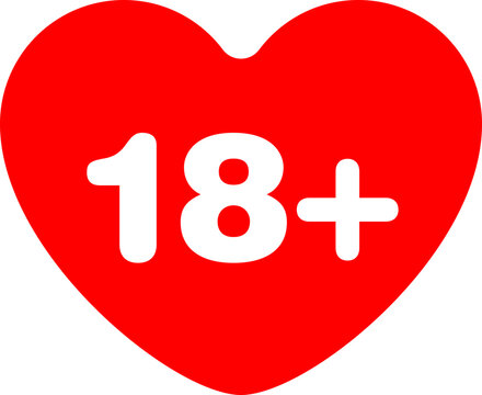 18 plus heart icon. Adults content only symbol. Vector Illustration.