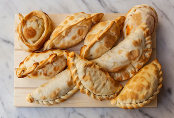 Typical Argentine fried empanadas on wood