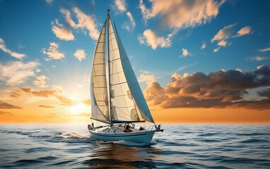 Fototapeta na wymiar A sailboat sailing in the ocean on a sunny day. AI