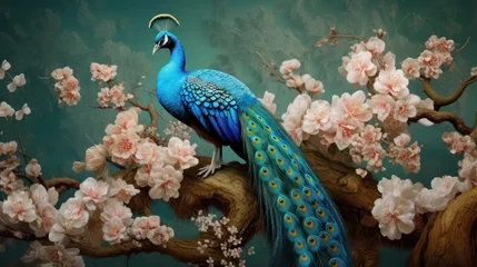 Gordijnen 3d peacock background and 3d peacock tumbler wrap © Zain Graphics