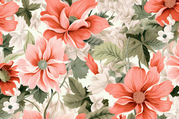 leaf flower fabric drawing textile summer art spring wallpaper pattern. Generative AI.