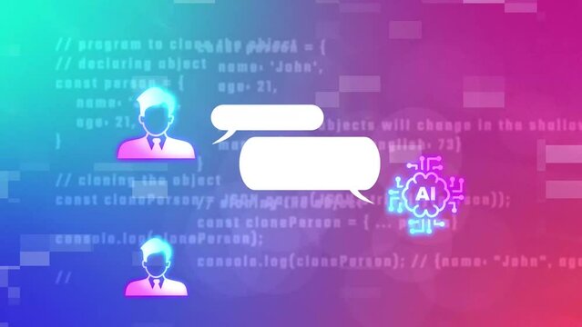 Futuristic chat ai user interface in action, artificial intelligence system, chatting with a bot, dynamics elements, advanced ai technology.