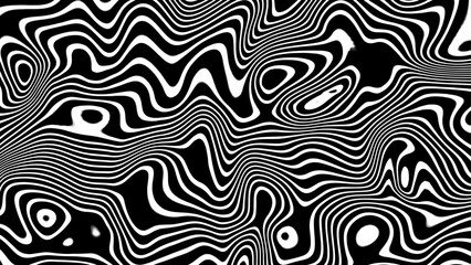 Black and white with wavy lines pattern. Abstract wave of white and black curved lines. Hallucination. Optical illusion. Twisted illustration. Futuristic background of lines. Dynamic wave. Vector.