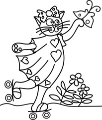 Cute Cat character on skates - vector, stock illustration