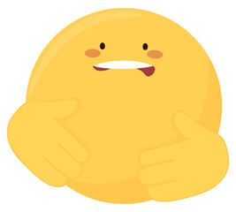 Fat emoji biting lip with teeth. Emoticon worried about his overweight and obesity with his hands on his swollen belly.
Concept of stomach, intestinal, celiac disease, abdominal distension, gastritis