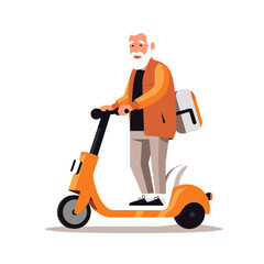 old man on electric scooter vector flat isolated illustration