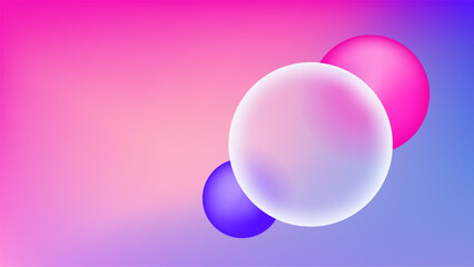 3d vibrant glass morphism effect with sphere shape background. geometric vector presentation with abstract blur gradient and glassmorphism frame. Blue and pink app interface screen for information.