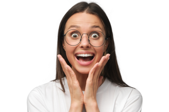 Oh my god! Wow! Really? Crazy shocked young girl, looking at camera with wide opened mouth and bugged eyes