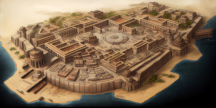 Image of the layout and scheme of the ancient city. Generative AI