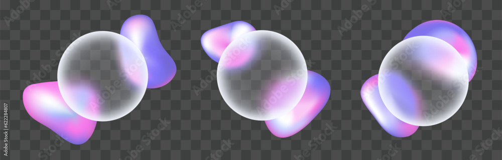 Wall mural 3d glass morphism circle ball with hologram blob shape blur effect. geometric futuristic presentatio