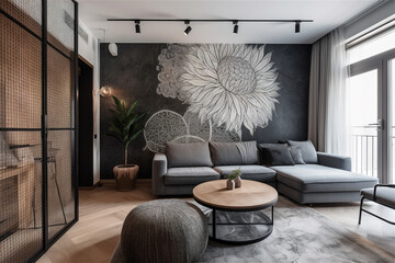 Fashionable living room interior. Generative AI illustration 