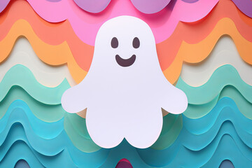 Obraz premium A cute halloween ghost background. Paper cut out illustration style