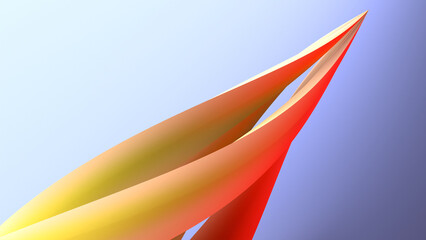 twisted object resembling fire on blue background. 3D simple abstract background. 3D rendering