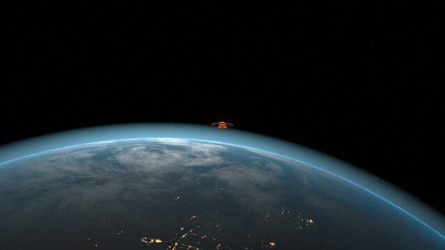 Unidentified Flying Object UFO. Spaceship Hovering. Flying saucer.
