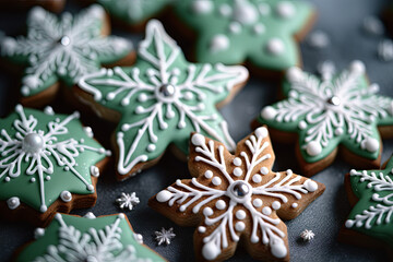 Green Glazed Christmas Cookies, Festive Decorated Cookies, Baked Biscuits – Generative Ai