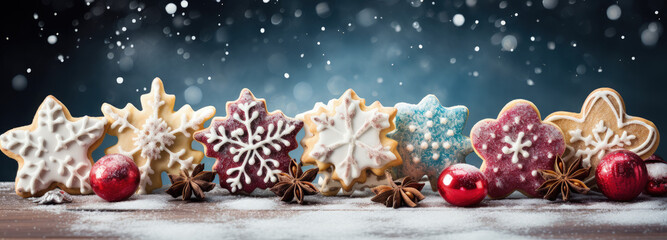 Fototapeta na wymiar Colorful Glazed Christmas Cookies, Festive Decorated Cookies, Baked Cookies – Generative Ai