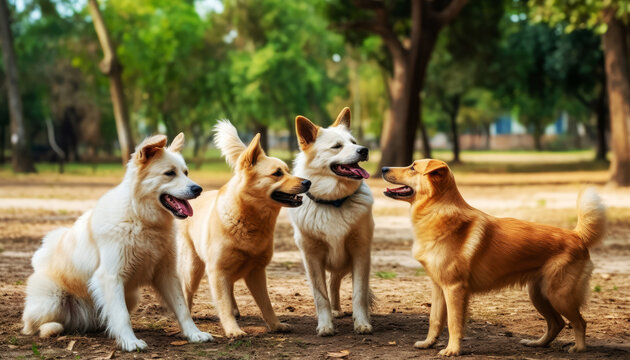 Canine Joyful Diversity of Happy Dogs in a Group Portrait at the Park Generative AI