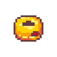 Obraz premium Pixel Art Donut. Retro 8 bit Style Bakery Dessert Donut with Chocolate Filling Illustration. Ideal for Sticker, Retro Decorative Element, Game Asset, Emoji, or Cute Geek Avatar.