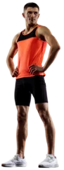 Tuinposter Full-length image of young muscular man in sportswear, running athlete posing isolated over transparent background © Lustre