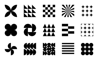 Set of geometric black and white simple patterns, shapes.