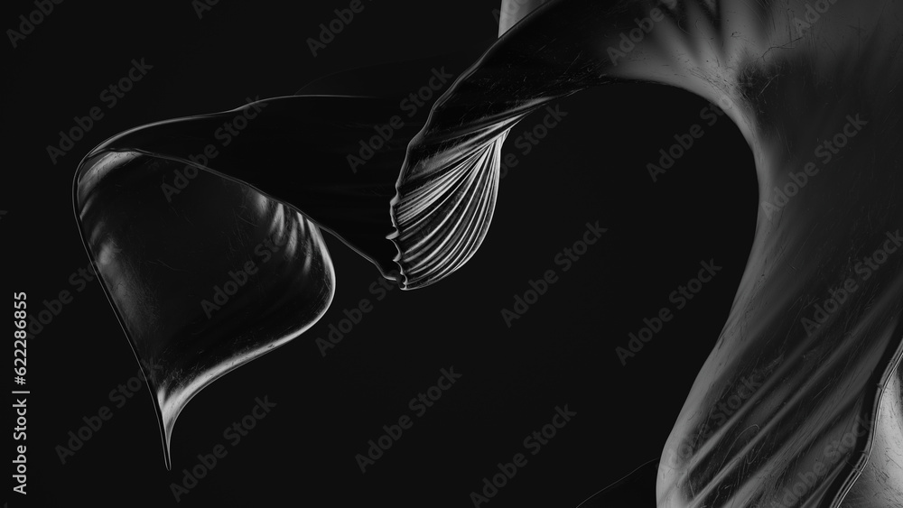 Poster 3d abstract cloth. black 3d object on black background. 3d rendering