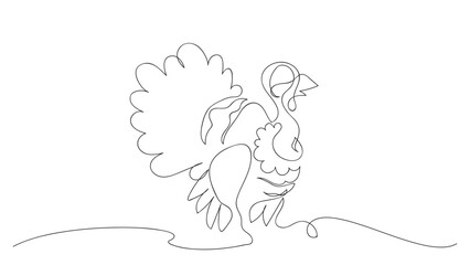 One continuous line art of turkey. Happy thanksgiving. Vector.