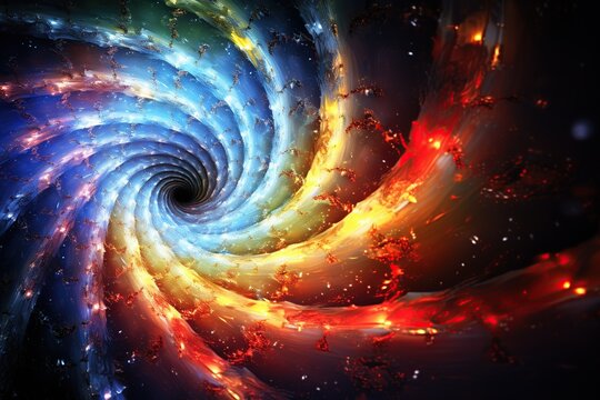 A multidimensional nebula comprised in a fractal fibonacci spiral high contrast bright lights. Generative AI
