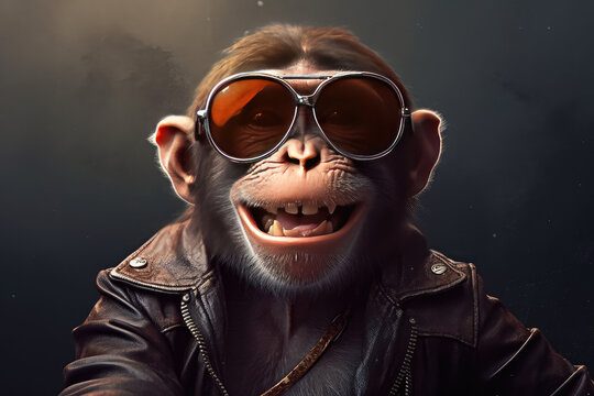 monkey with sunglasses and happy face 