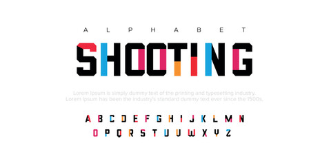 Shooting Modern abstract digital alphabet font. Minimal technology typography, Creative urban sport fashion futuristic font and with numbers. vector illustration.