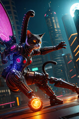 an extremely detailed biomechanical cyberpunk cat fighting with the enemy, glowing eyes, fantasy art, hyperrealism, polished, beautiful, radiant, colorful, intricate, vray, nvdia ray tracing, octane