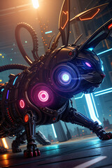 an extremely detailed biomechanical cyberpunk cat fighting with the enemy, glowing eyes, fantasy art, hyperrealism, polished, beautiful, radiant, colorful, intricate, vray, nvdia ray tracing, octane