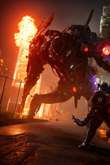 an extremely detailed biomechanical cyberpunk cat fighting with the enemy, glowing eyes, fantasy art, hyperrealism, polished, beautiful, radiant, colorful, intricate, vray, nvdia ray tracing, octane