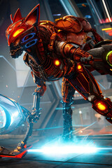 an extremely detailed biomechanical cyberpunk cat fighting with the enemy, glowing eyes, fantasy art, hyperrealism, polished, beautiful, radiant, colorful, intricate, vray, nvdia ray tracing, octane