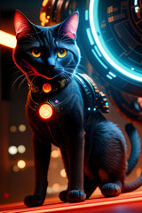 an extremely detailed biomechanical cyberpunk cat fighting with the enemy, glowing eyes, fantasy art, hyperrealism, polished, beautiful, radiant, colorful, intricate, vray, nvdia ray tracing, octane