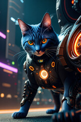 an extremely detailed biomechanical cyberpunk cat fighting with the enemy, glowing eyes, fantasy art, hyperrealism, polished, beautiful, radiant, colorful, intricate, vray, nvdia ray tracing, octane