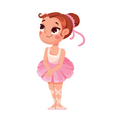 Fototapeta na wymiar Cute Ballerina Girl in Pink Tutu Skirt and Pointe Shoes Dancing Ballet Vector Illustration