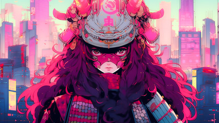 Fototapeta premium Female anime character, ninja samurai. Created with Generative AI.
