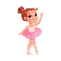 Cute Ballerina Girl in Pink Tutu Skirt and Pointe Shoes Dancing Ballet Vector Illustration