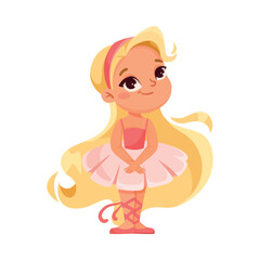 Cute Ballerina Girl in Tutu Skirt and Pointe Shoes Dancing Ballet Vector Illustration