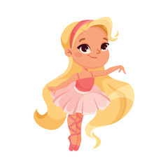 Cute Ballerina Girl in Tutu Skirt and Pointe Shoes Dancing Ballet Vector Illustration