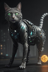 an extremely detailed biomechanical cyberpunk cat fighting with the enemy, glowing eyes, fantasy art, hyperrealism, polished, beautiful, radiant, colorful, intricate, vray, nvdia ray tracing, octane 