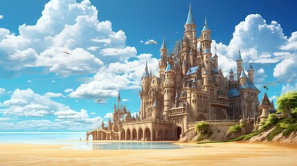 Sagrada familia city. AI generated art illustration. 