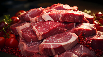 raw roast beef meat with ingredients - AI generated