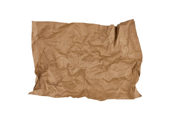 Fototapeta premium Sheet of crumpled brown kraft paper isolated on white background.