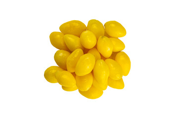 Fototapeta premium Top view pile of delicious ginkgo seeds (Ginkgo biloba) isolated on white background.