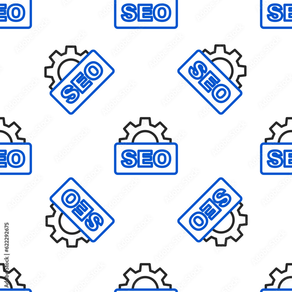 Poster line seo optimization icon isolated seamless pattern on white background. colorful outline concept. 