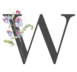 Letter with Watercolor Wildflowers on the White Background.